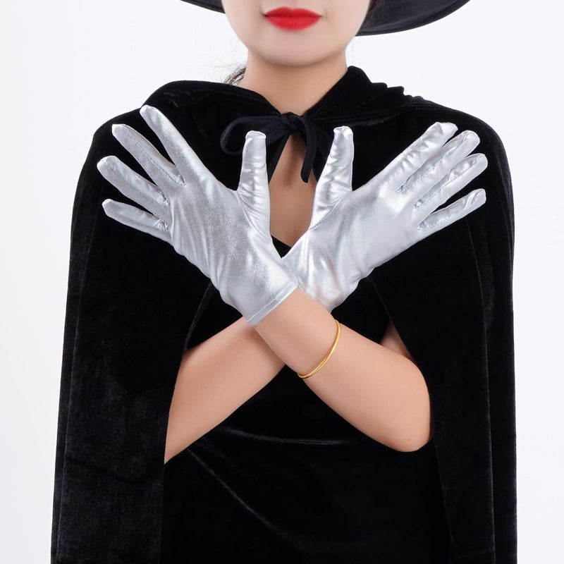 Rbenxia 1 Pair of Shiny Metallic Spandex Gloves Faux Leather Cropped Gloves for Halloween Cosplay Costume Party Favors - Image 5
